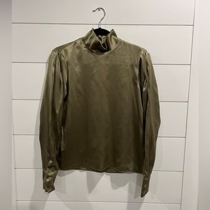 Sablyn Olive Satin High-Neck Blouse